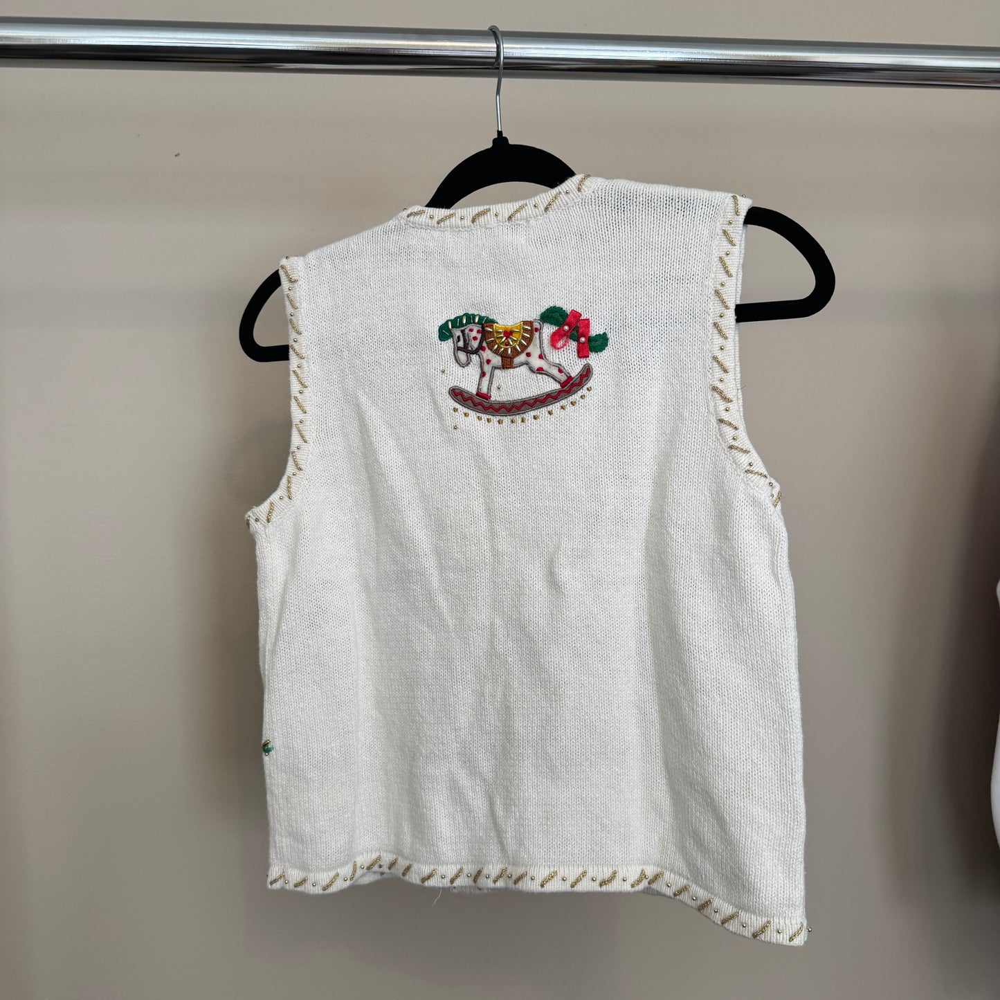Vintage White Christmas & Rocking Horse Sweater Vest (S)