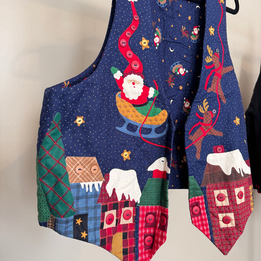 Vintage Reversible Handmade Christmas Vest with Button Detailing