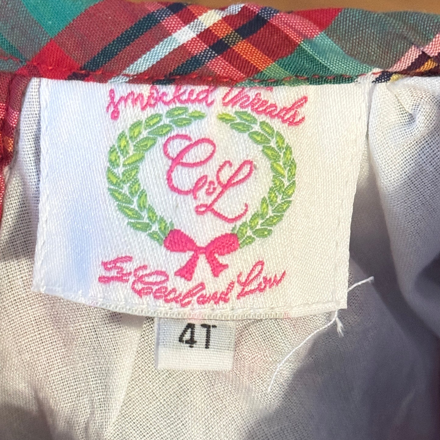 Red & Green Smocked Tartan Bishop Dress (4T)