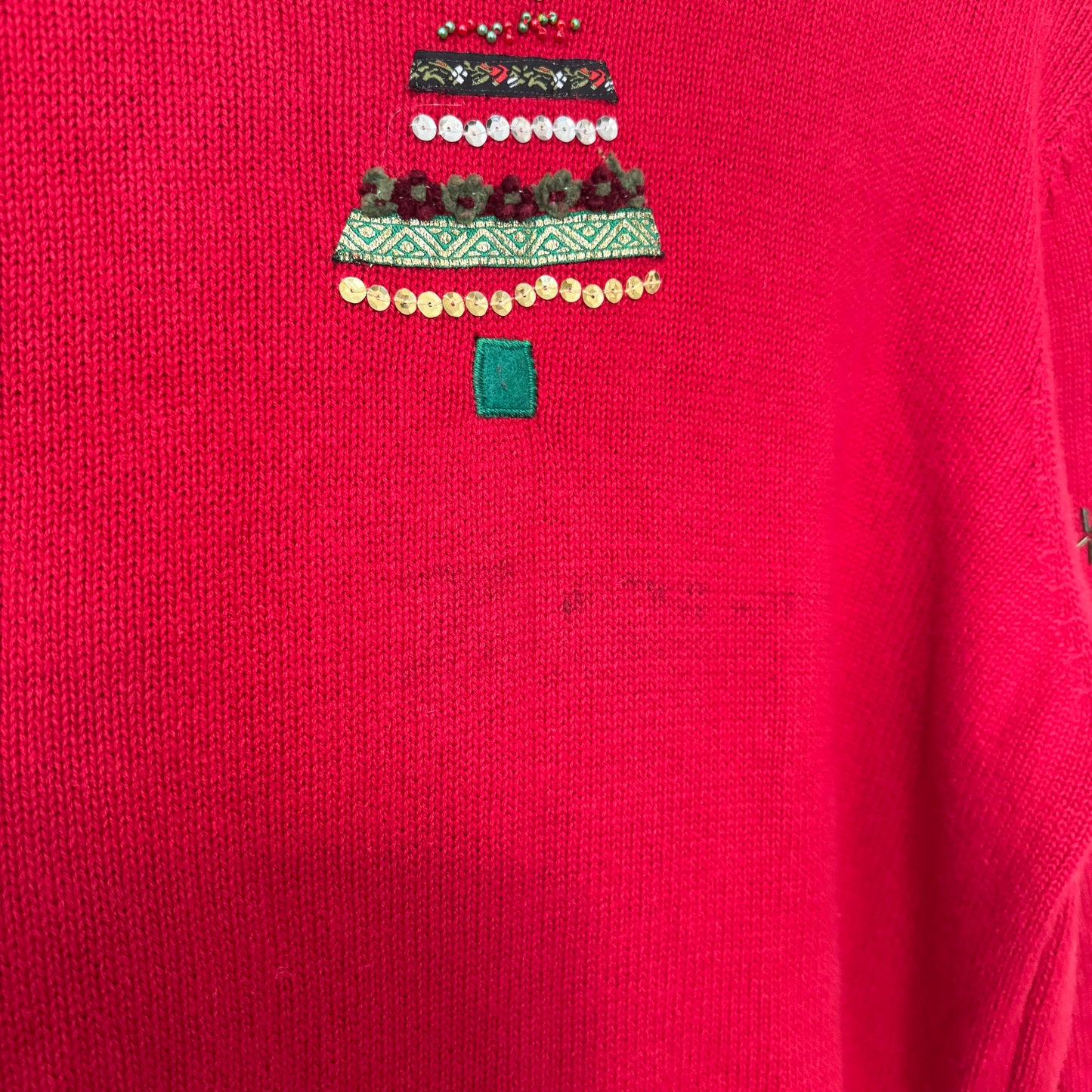 Christmas Bedazzled Red Button Up Cardigan with Wreathe Buttons (3XL)