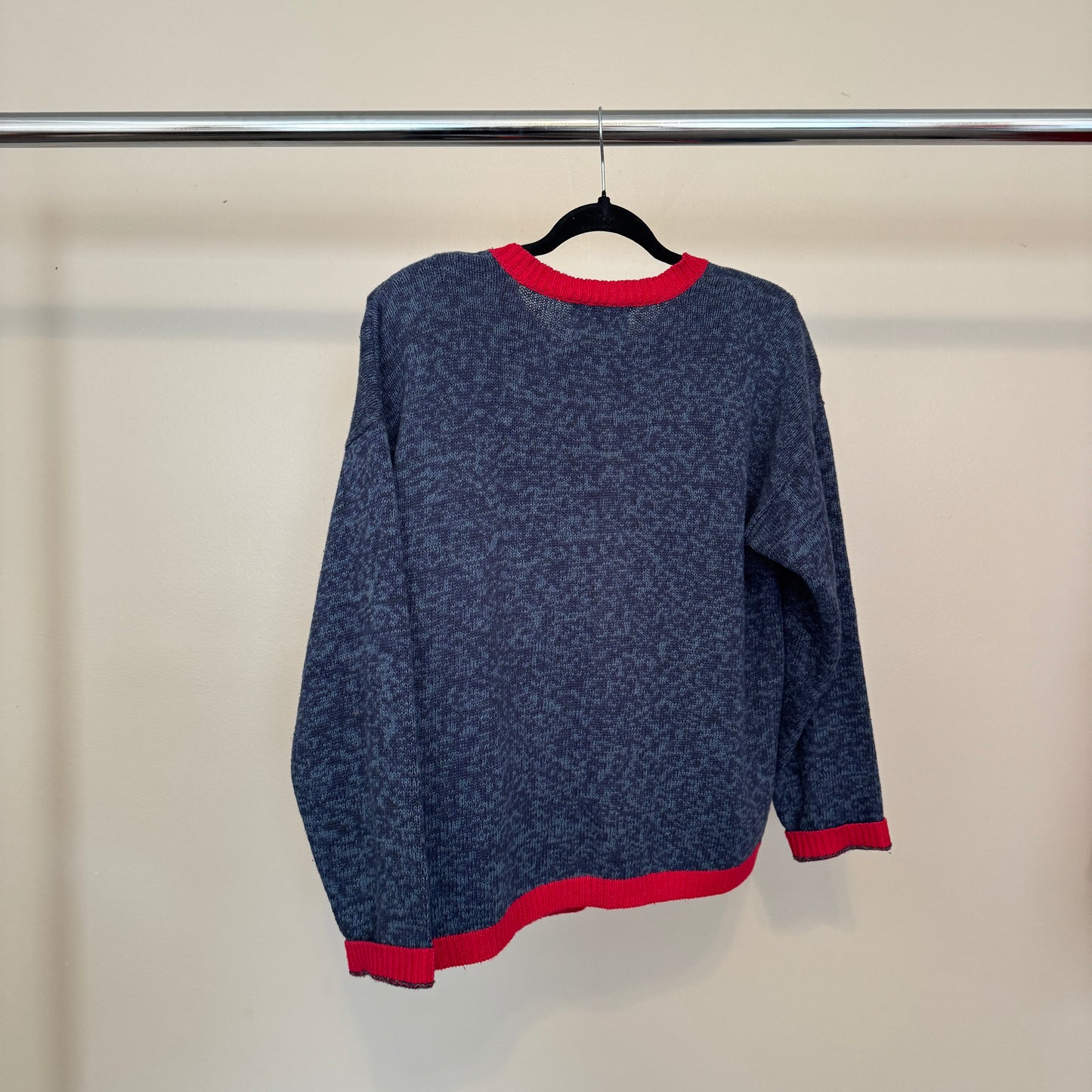 Patchwork Christmas Heathered Blue Cardigan (M)