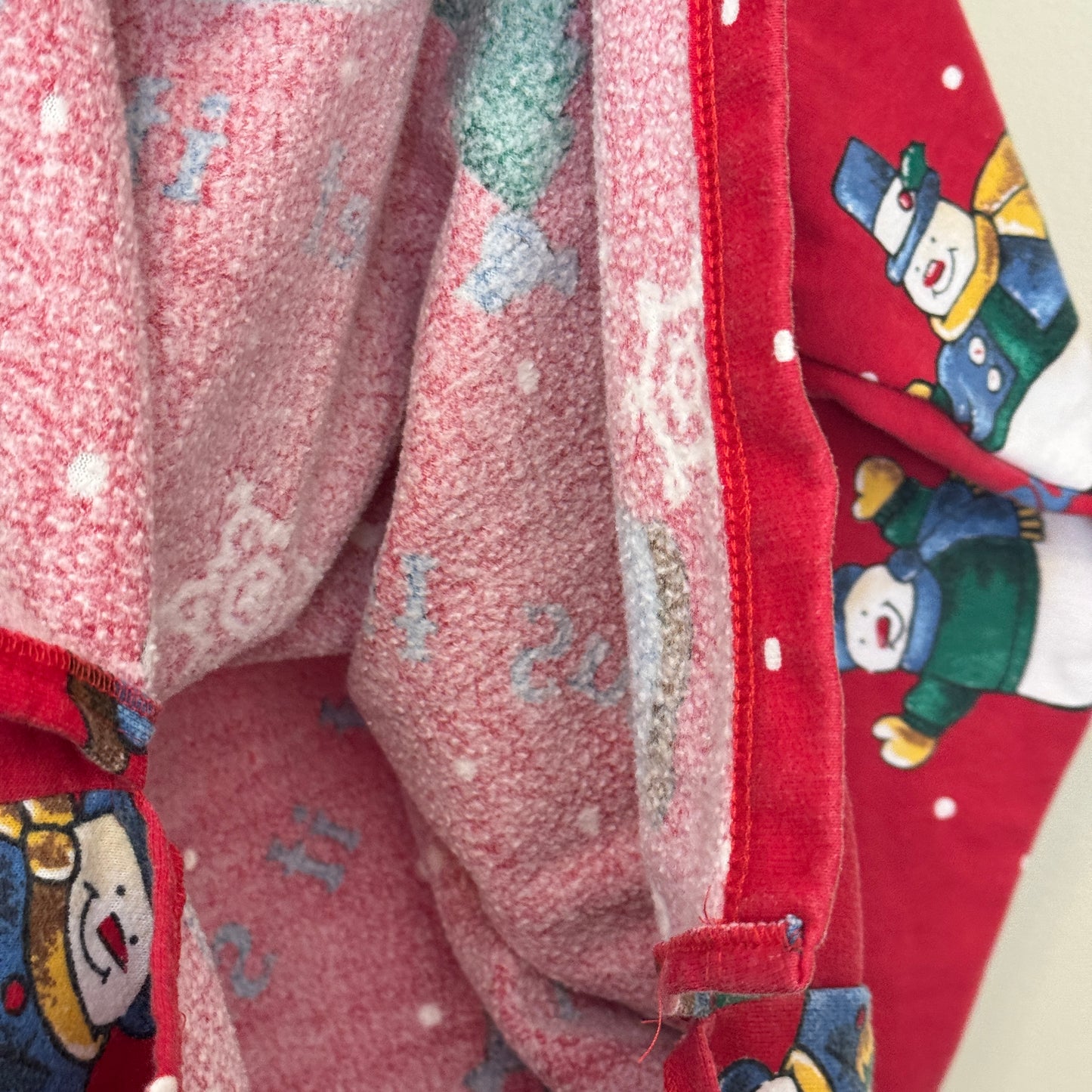 90s AOP Snowman “Let It Snow” Red Fleece Lightweight Sweater (L)