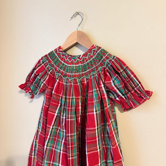 Red & Green Smocked Tartan Bishop Dress (4T)