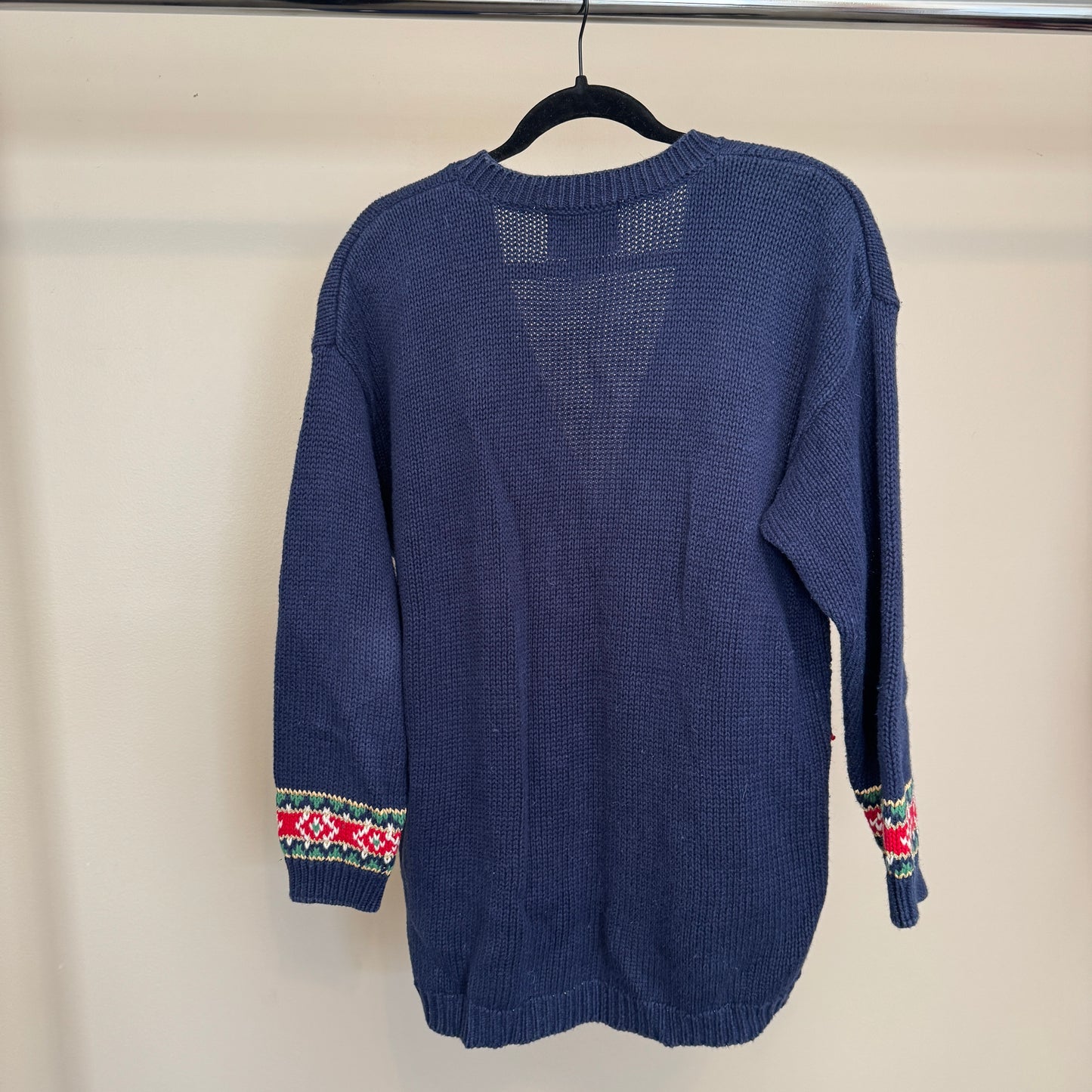 1996 AOP Navy Blue Christmas Knit Cardigan (M)