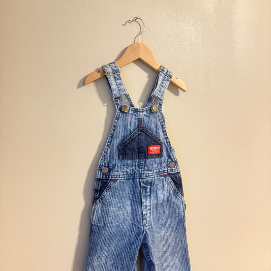 80s OSH KOSH Acid Wash Striped Red Label Overalls (4T)