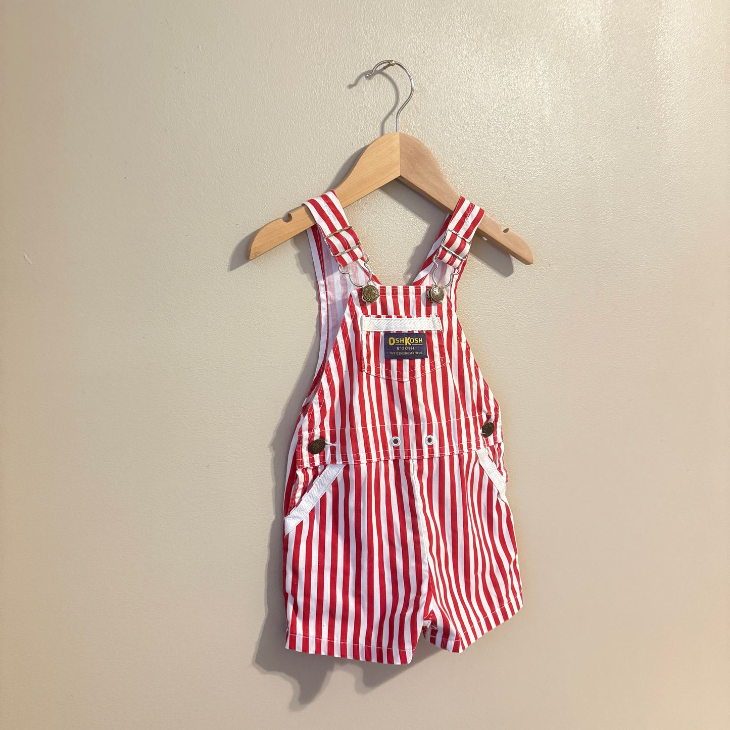 80s OSH KOSH Red Striped Shortalls (18m)