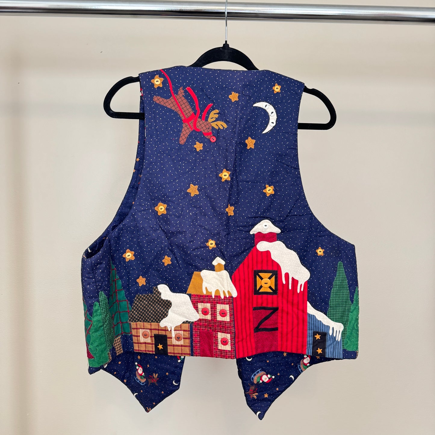 Vintage Reversible Handmade Christmas Vest with Button Detailing