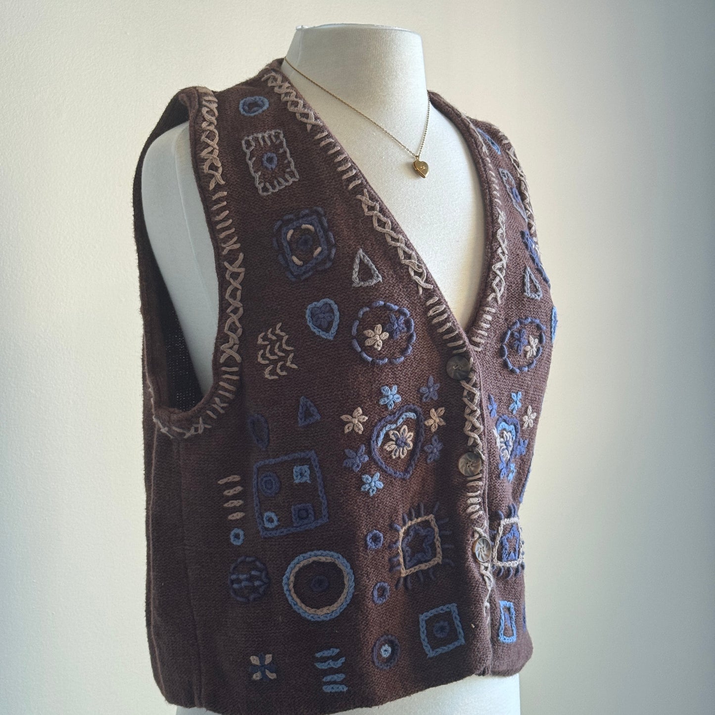 Brown & Blue Knit Grandma Vest