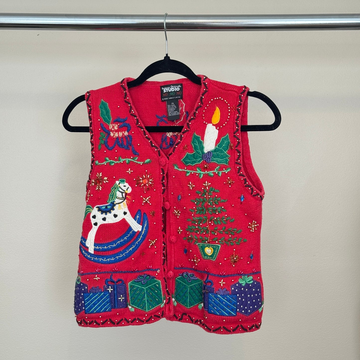 Vintage Red Christmas Sweater Vest (S)