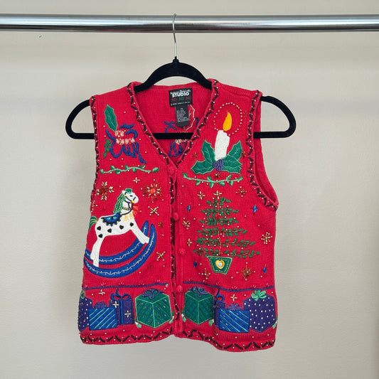 Vintage Red Christmas Sweater Vest (S)