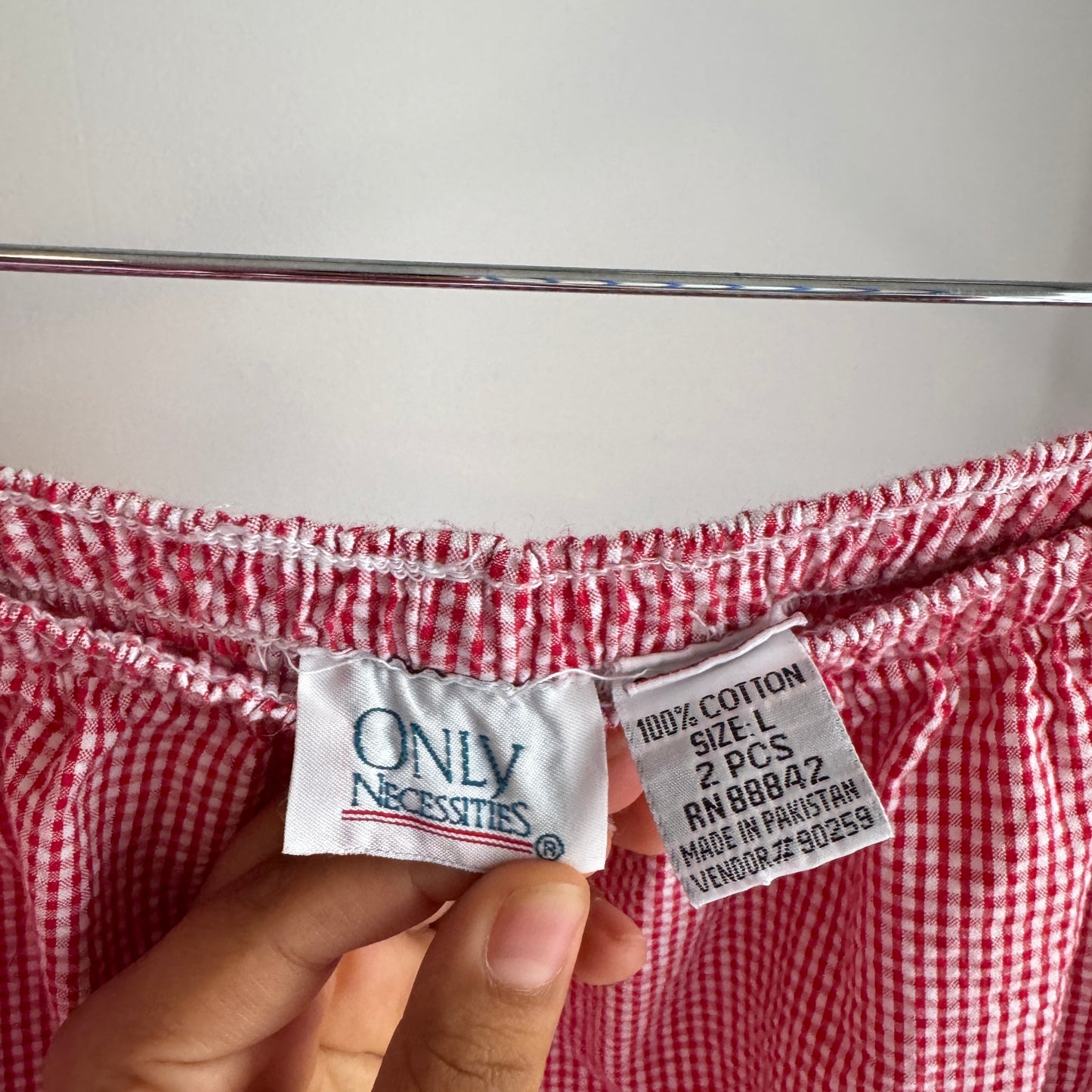 Vintage red gingham pants with elastic waist