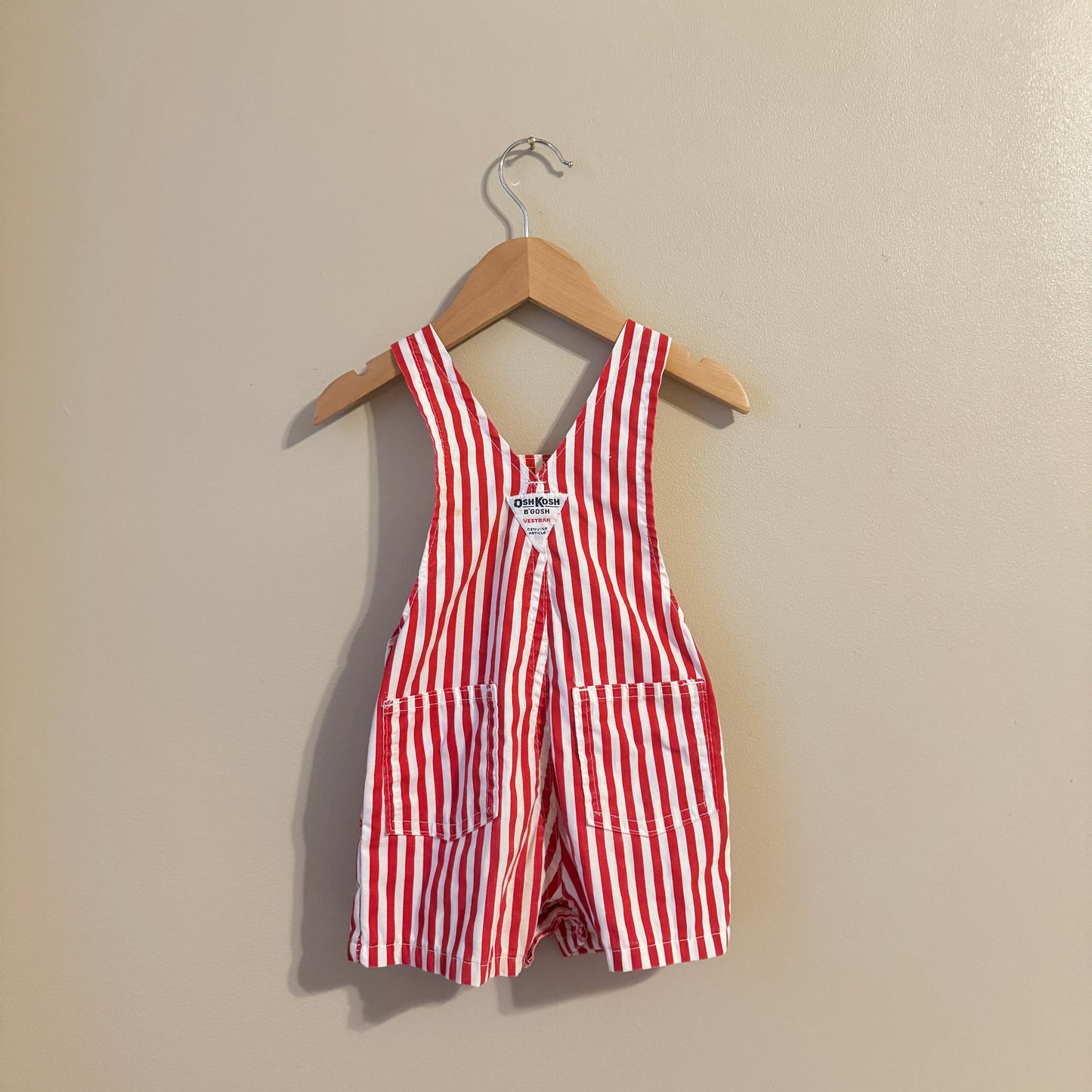 80s OSH KOSH Red Striped Shortalls (18m)