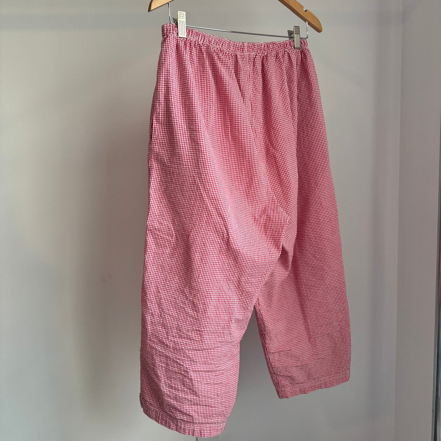 Vintage red gingham pants with elastic waist