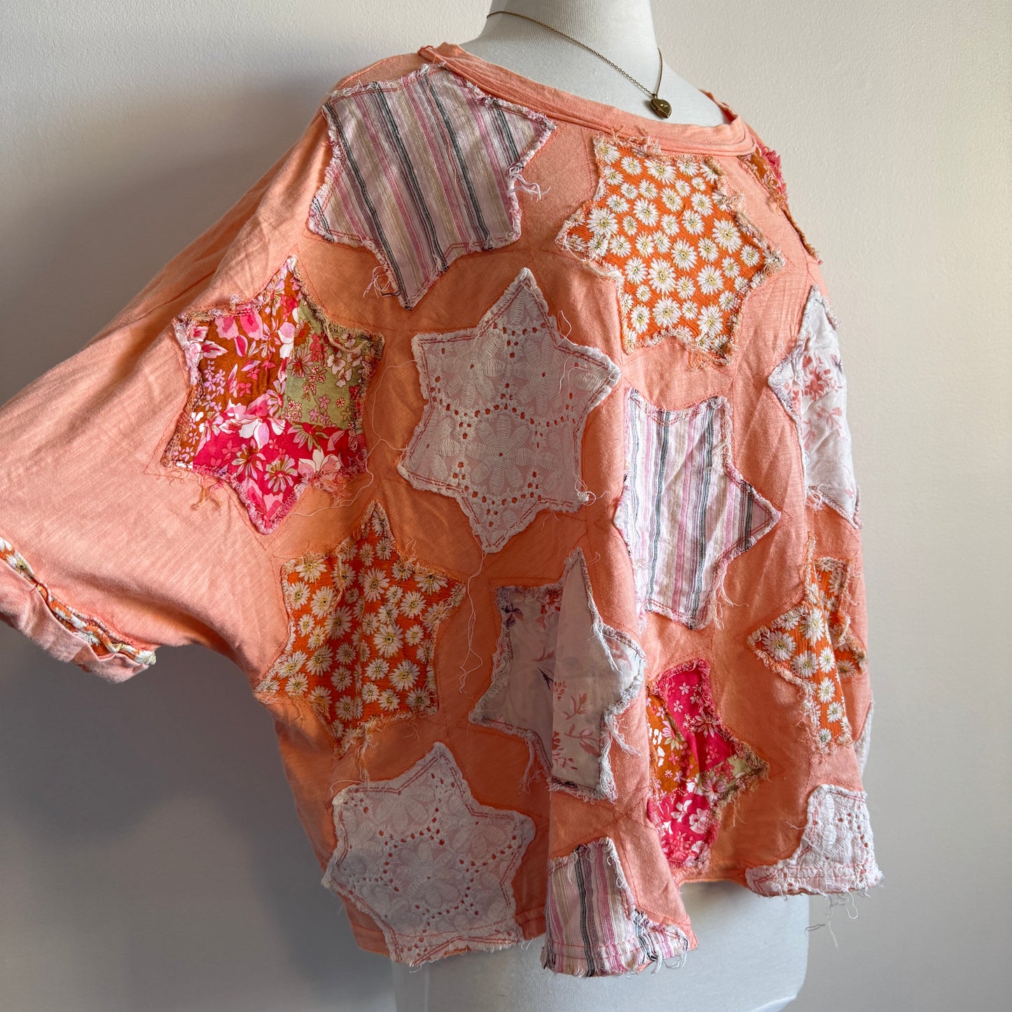 Orange Patchwork Boxy Fit Boho Style Top