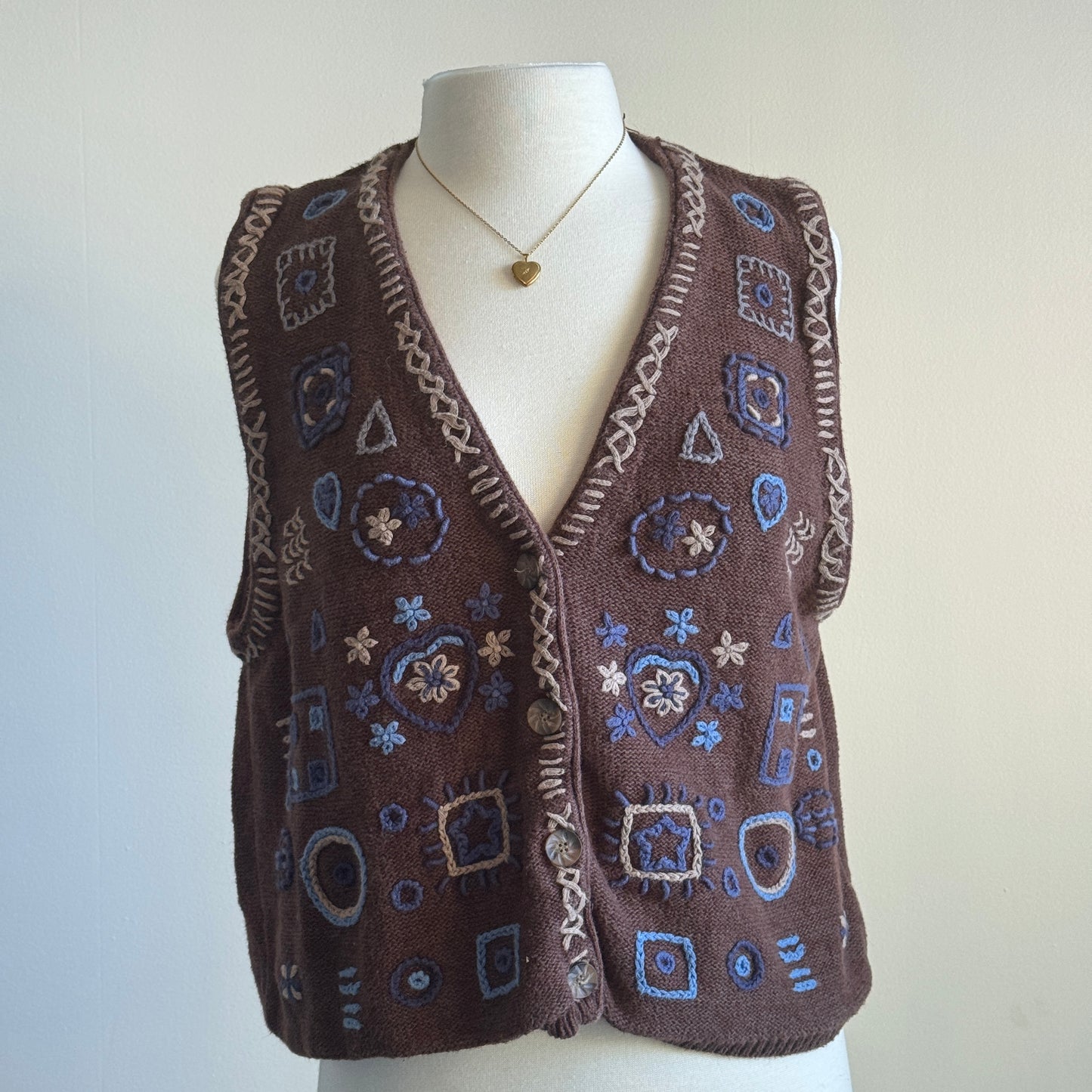 Brown & Blue Knit Grandma Vest