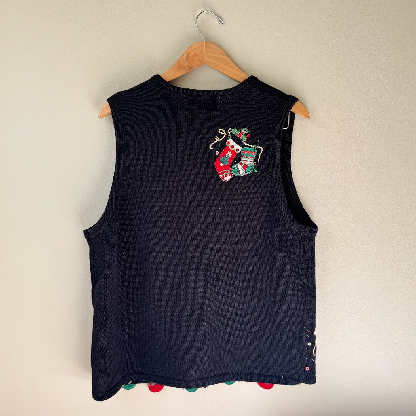 Vintage Mistletoe & Stockings Cardigan Sweater Vest (L)