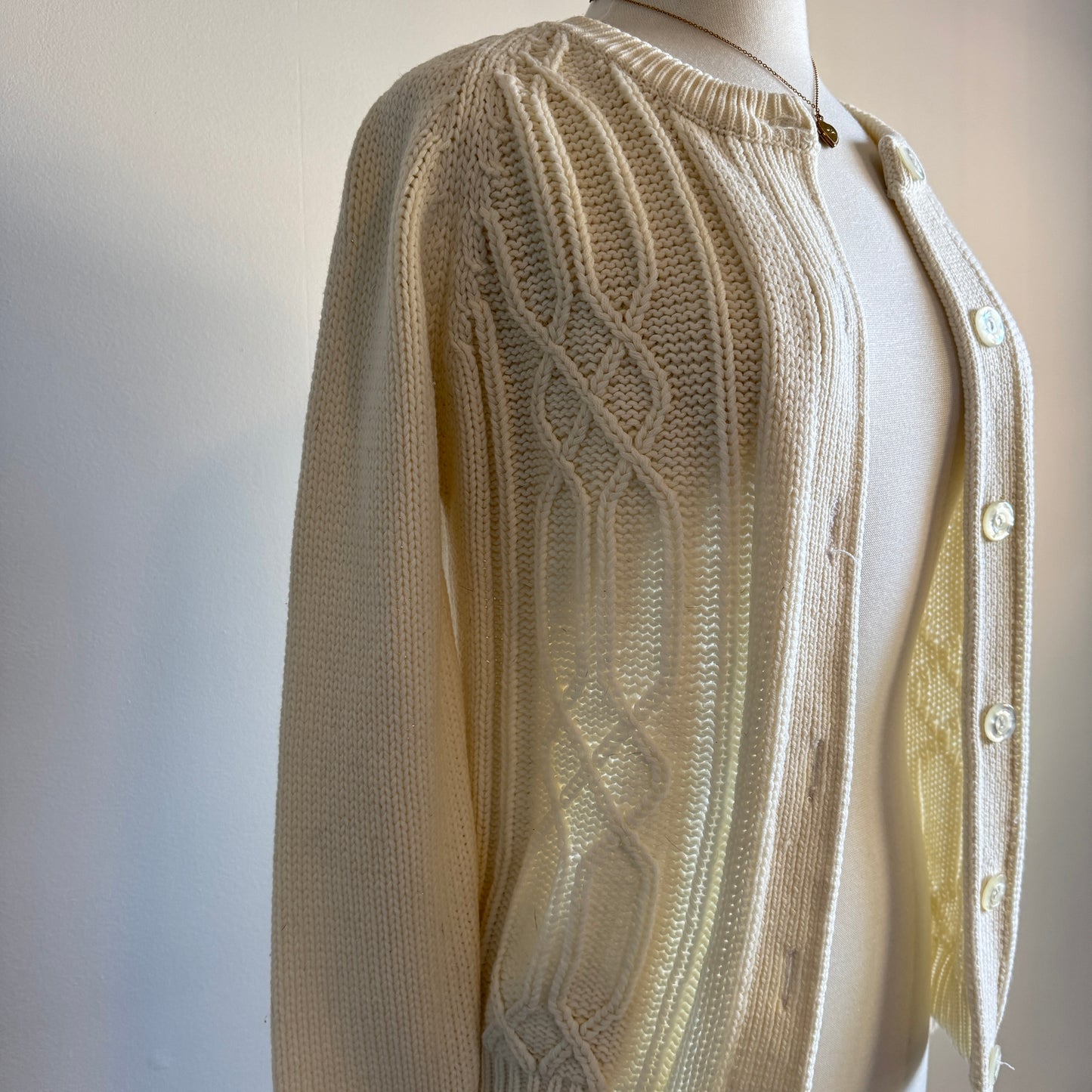 Cream Knit Cardigan with Iridescent Buttons