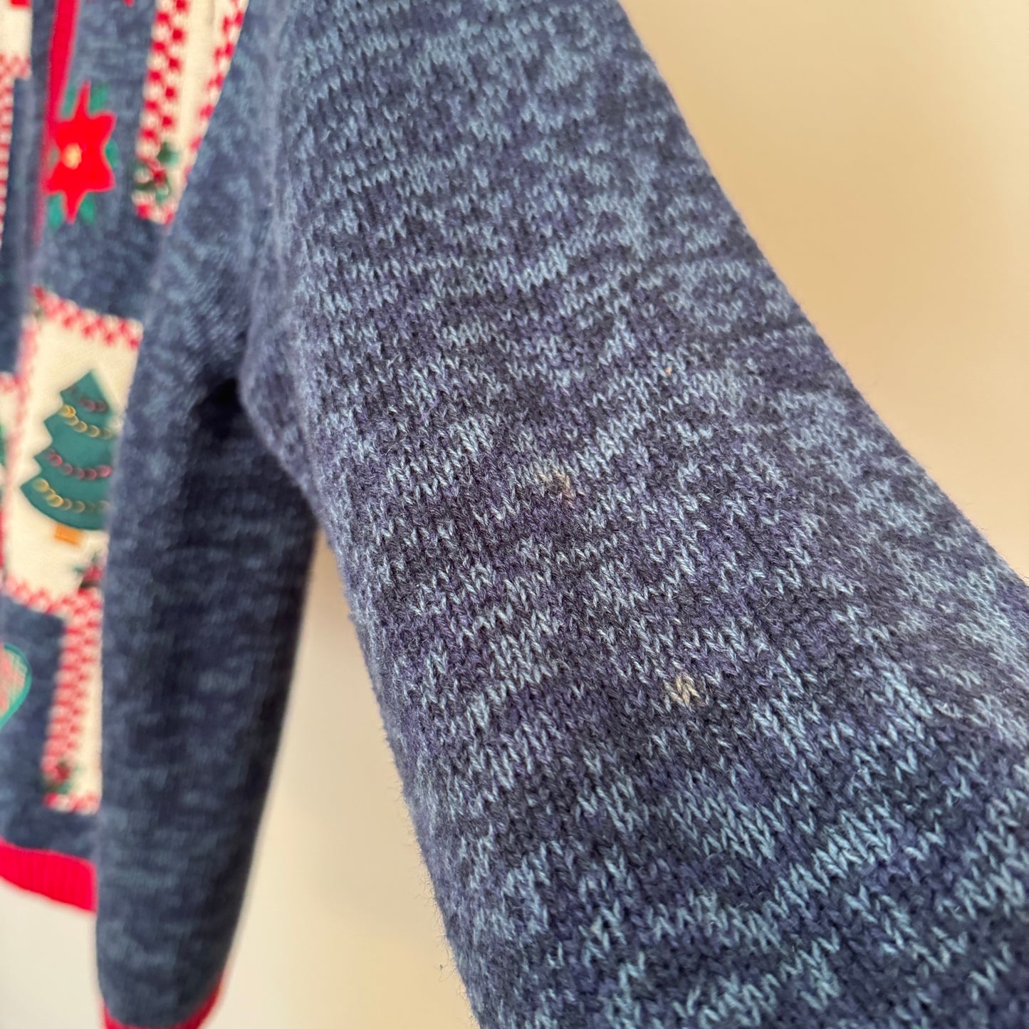 Patchwork Christmas Heathered Blue Cardigan (M)