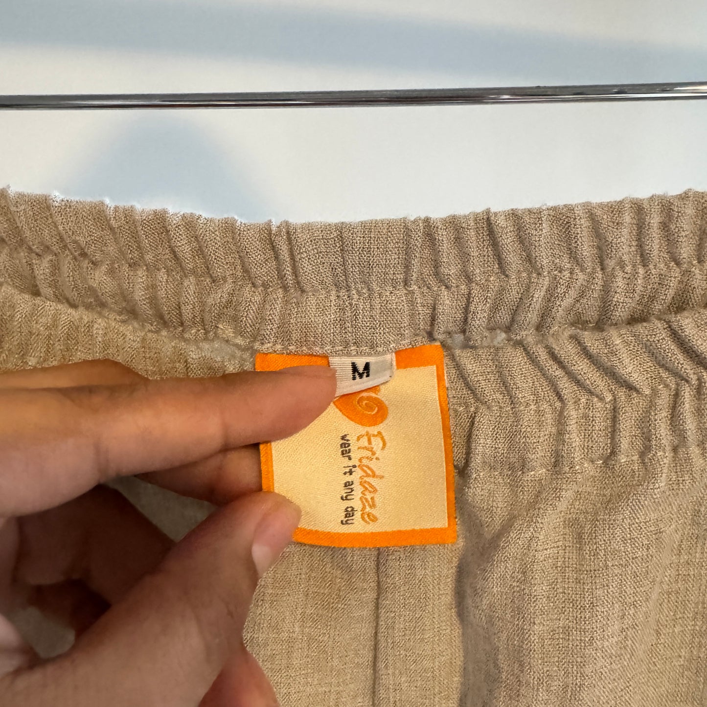 Beige Wide Leg Linen Pull on Pants