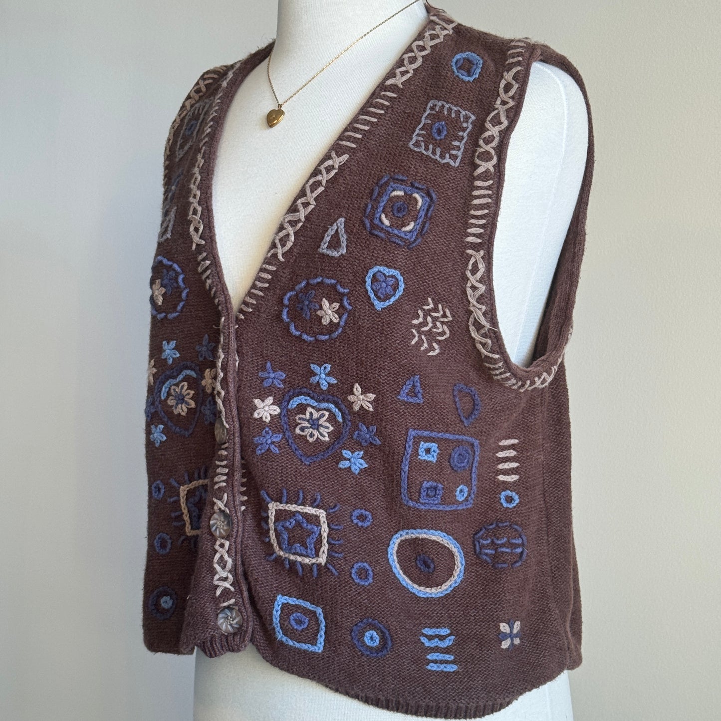 Brown & Blue Knit Grandma Vest