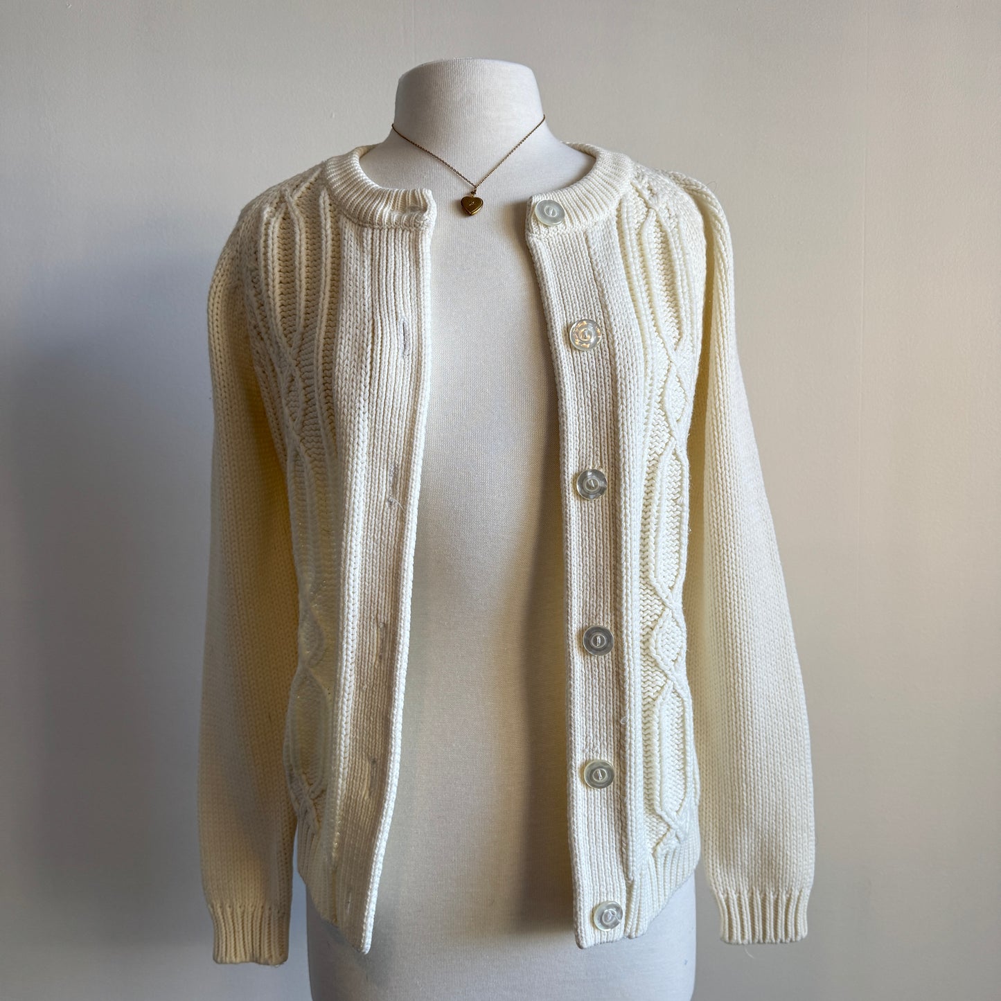 Cream Knit Cardigan with Iridescent Buttons