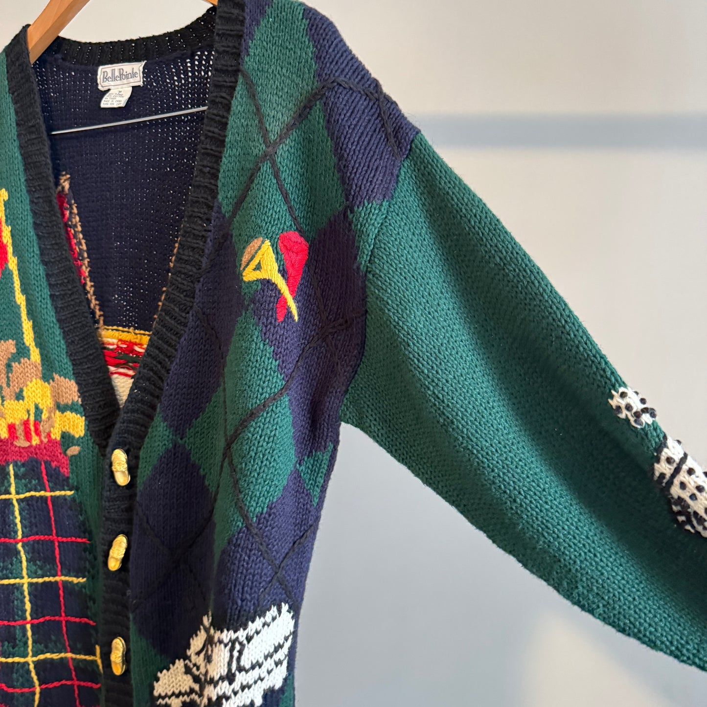 Vintage AOP Golf Cardigan with Gold Golf Shoe Buttons
