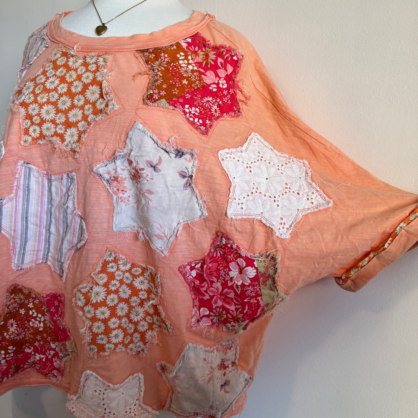 Orange Patchwork Boxy Fit Boho Style Top