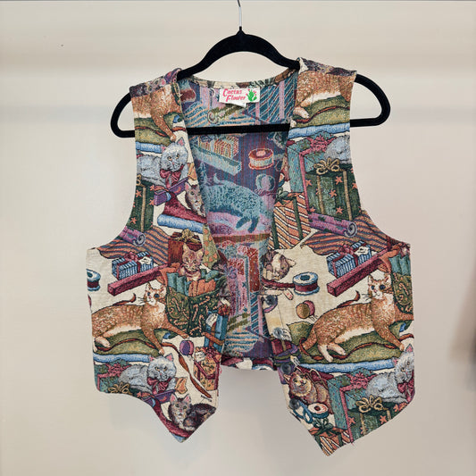 Vintage AOP Kitty Christmas Tapestry Vest (L)