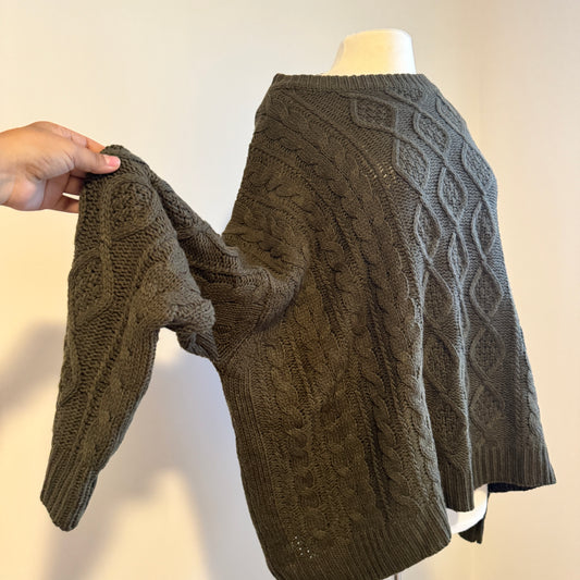 Dark Green Cable Knit Crewneck Sweater (1XL)