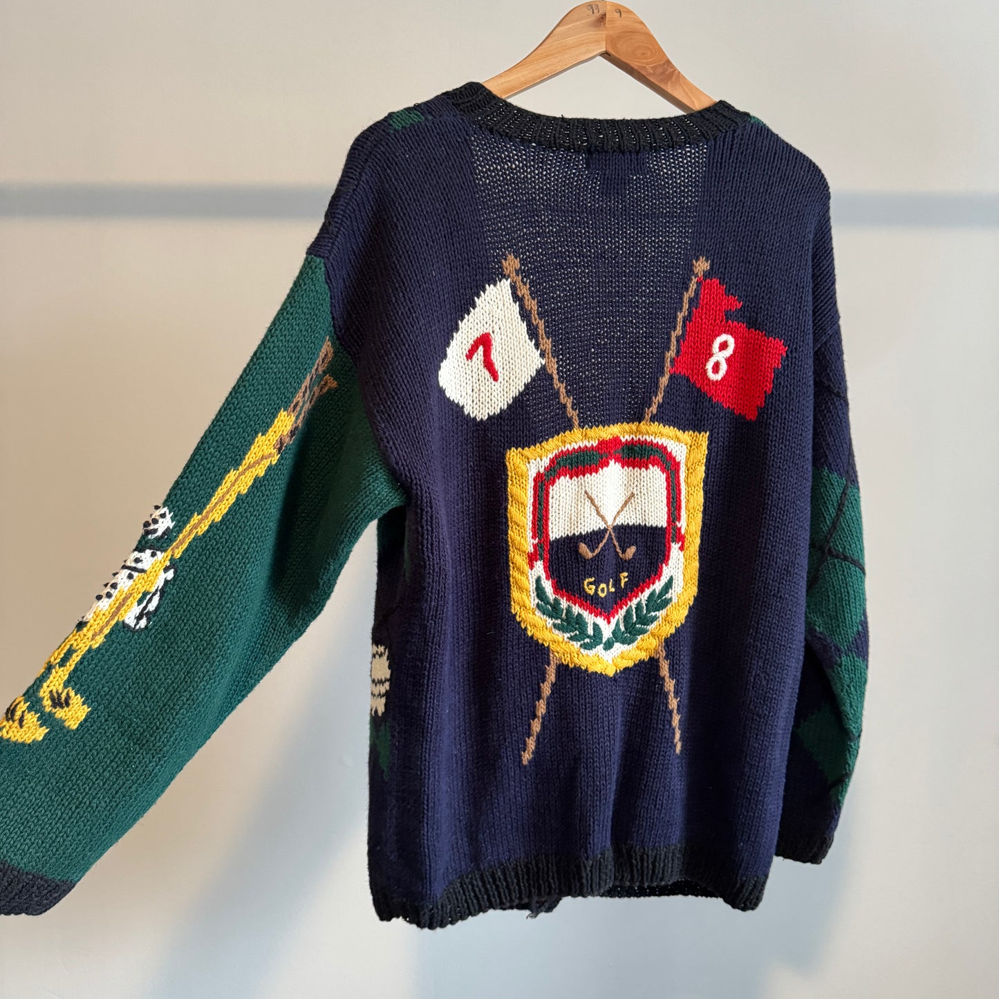 Vintage AOP Golf Cardigan with Gold Golf Shoe Buttons