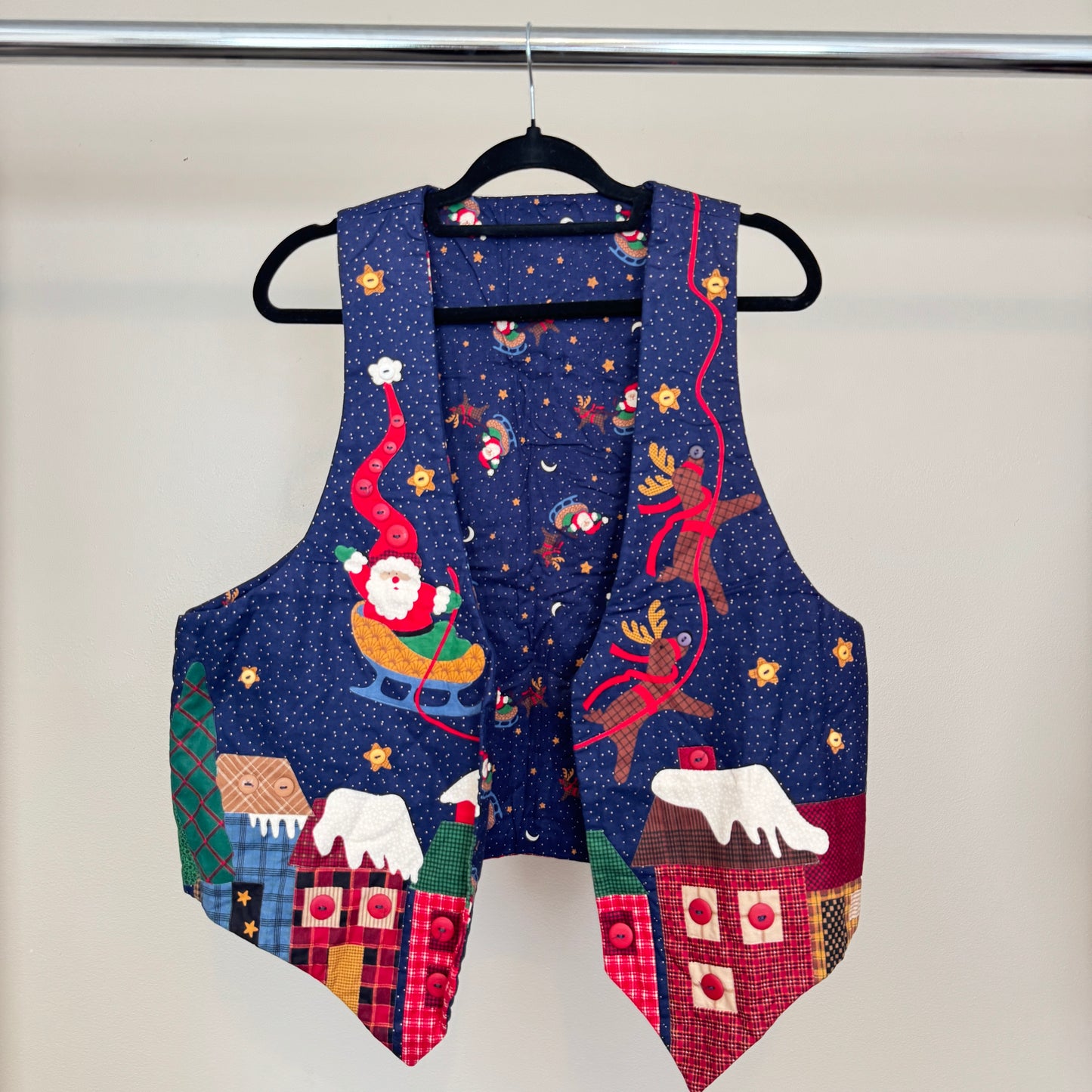 Vintage Reversible Handmade Christmas Vest with Button Detailing