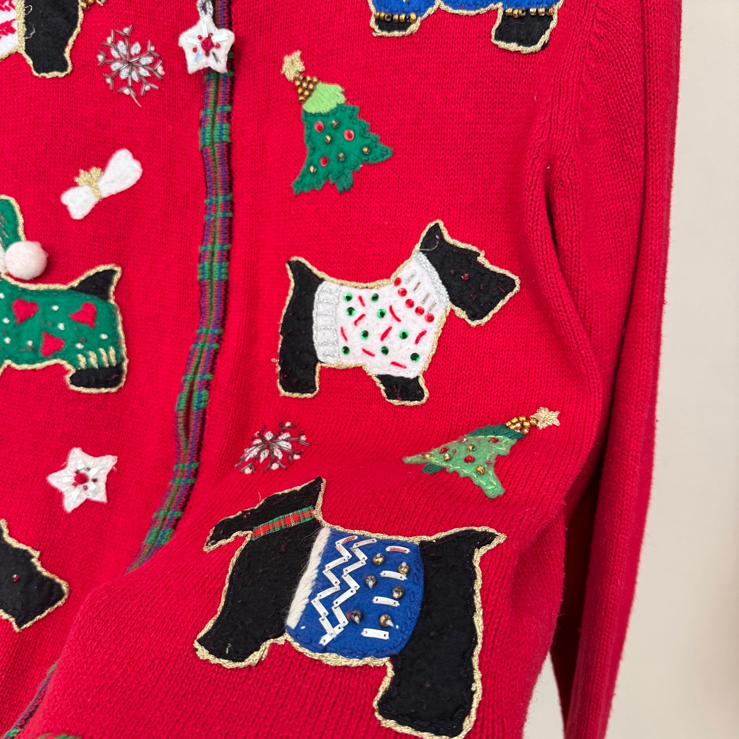 Dressbarn Westie Scotty Dog Red Christmas Cardigan (L)