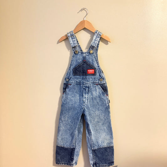 80s OSH KOSH Acid Wash Striped Red Label Overalls (4T)
