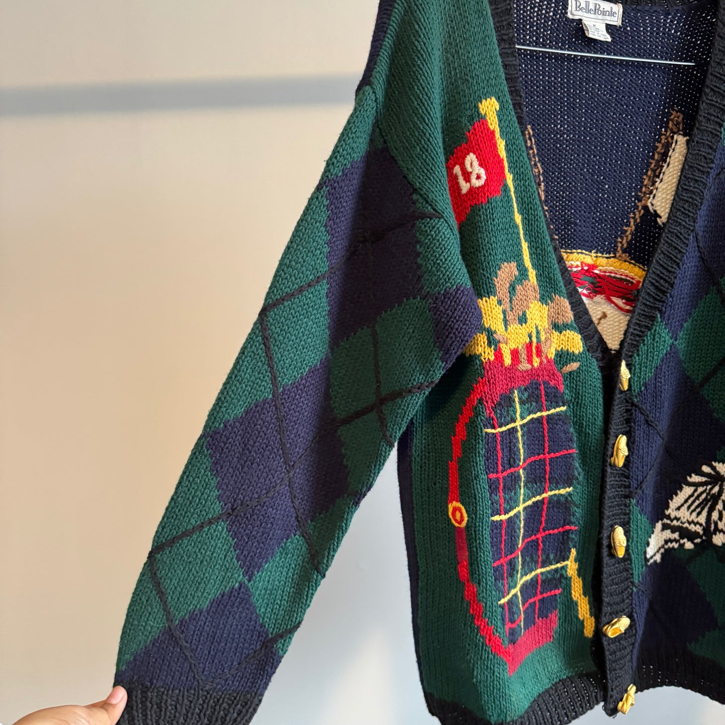 Vintage AOP Golf Cardigan with Gold Golf Shoe Buttons