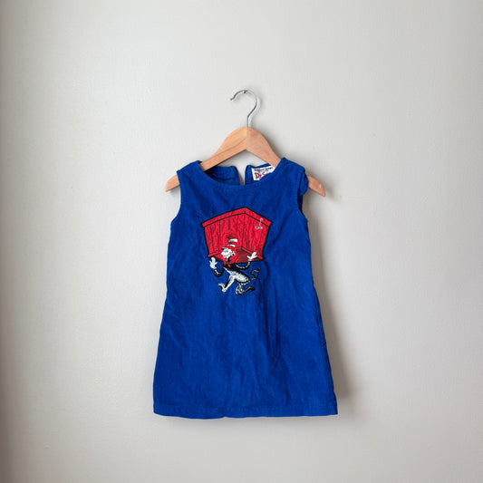 Vintage Dr. Seuss Cat in the Hat Blue Corduroy Dress (2T)
