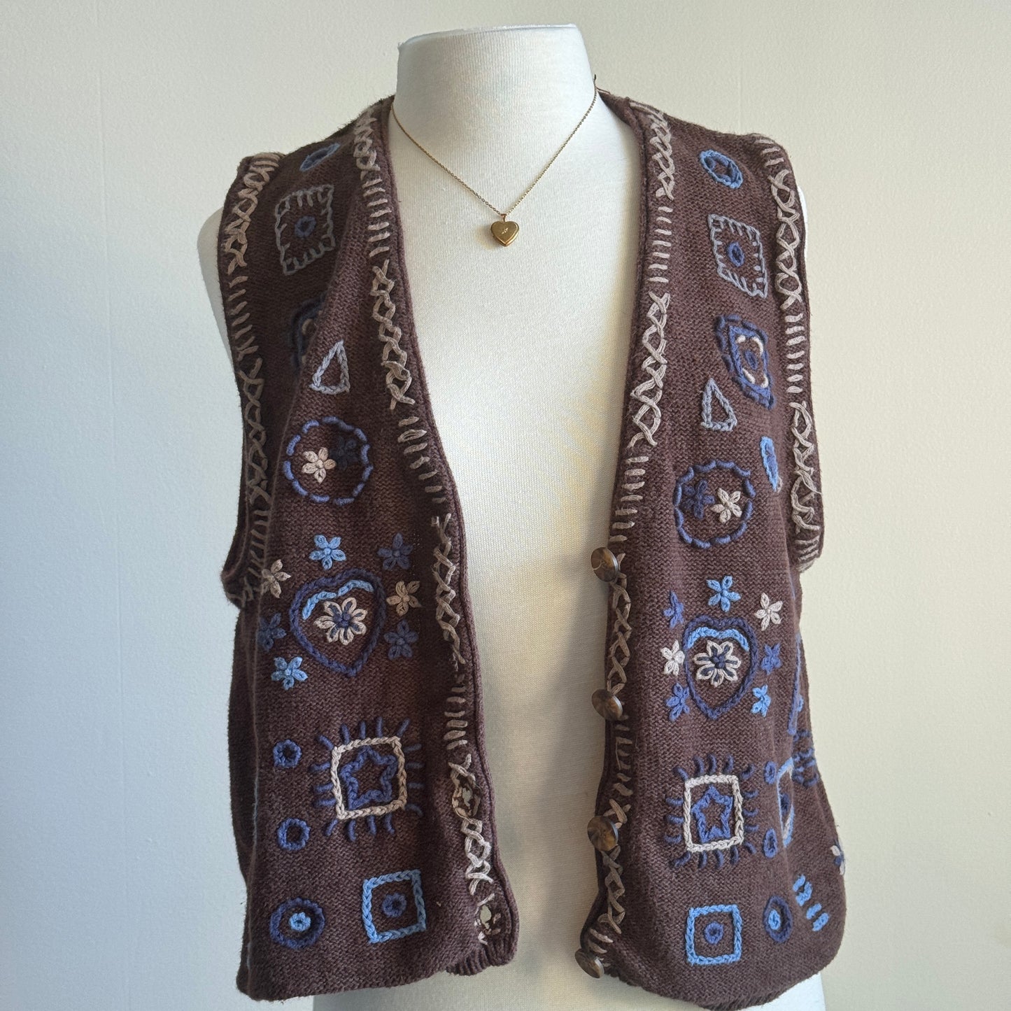 Brown & Blue Knit Grandma Vest