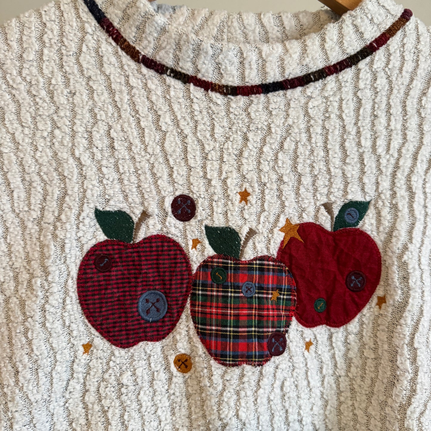 Beige Textured Sweater with Apple Appliques