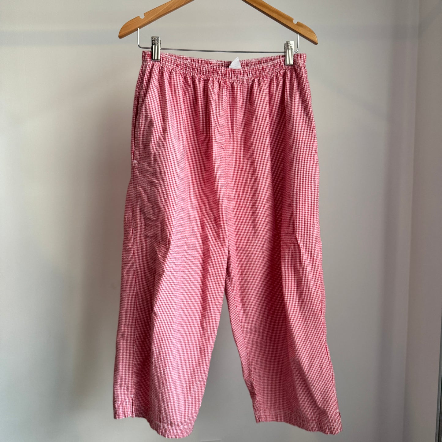 Vintage red gingham pants with elastic waist