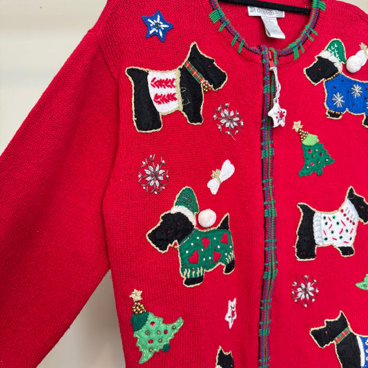 Dressbarn Westie Scotty Dog Red Christmas Cardigan (L)