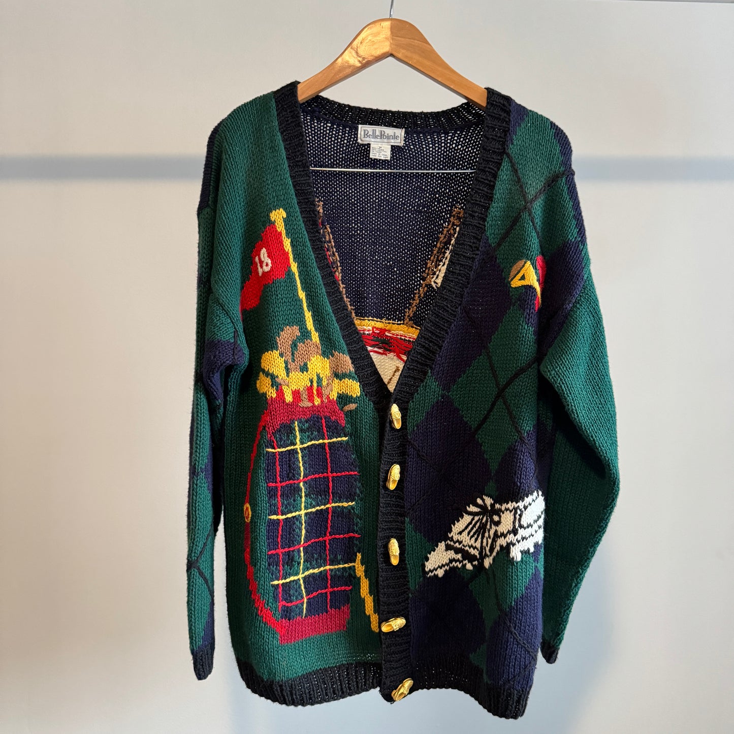 Vintage AOP Golf Cardigan with Gold Golf Shoe Buttons