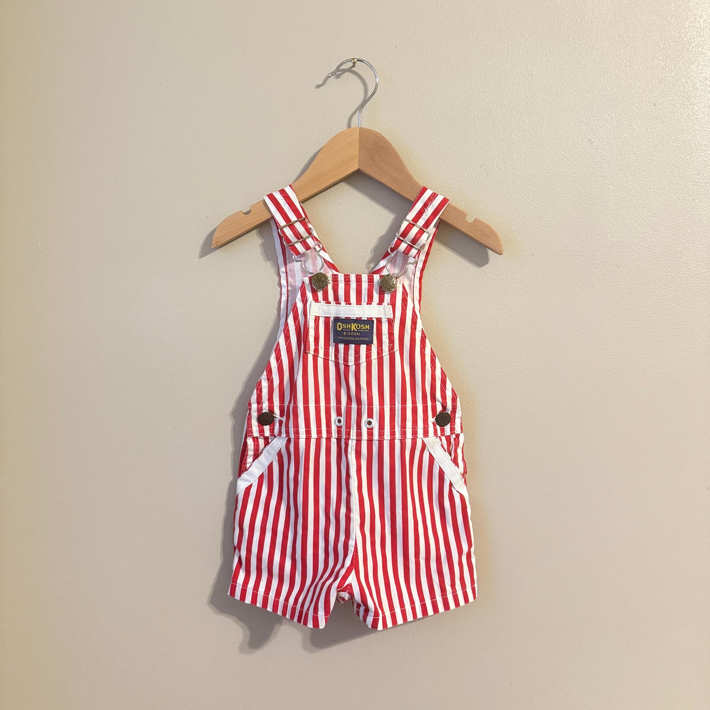 80s OSH KOSH Red Striped Shortalls (18m)