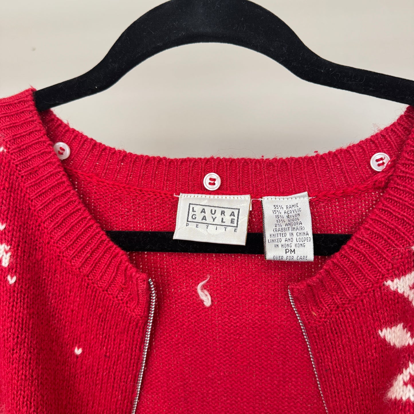 Vintage AOP Snowflakes Red Zip Up Sweater (M)