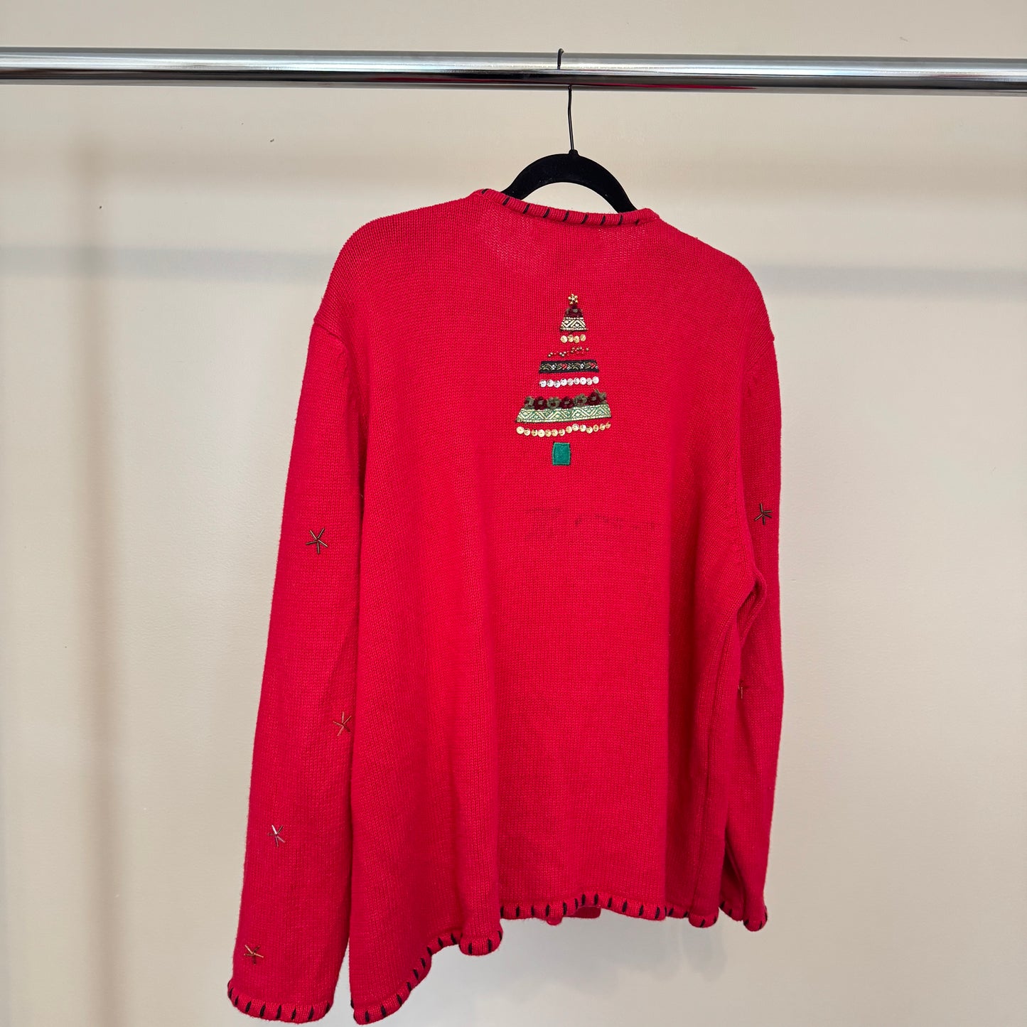 Christmas Bedazzled Red Button Up Cardigan with Wreathe Buttons (3XL)