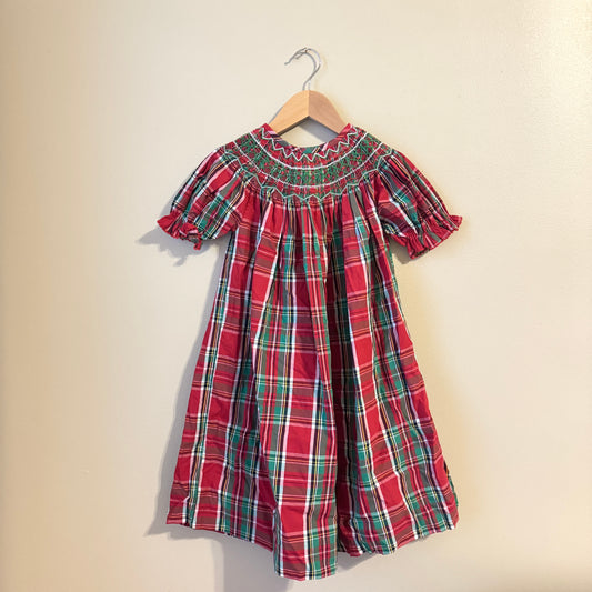 Red & Green Smocked Tartan Bishop Dress (4T)