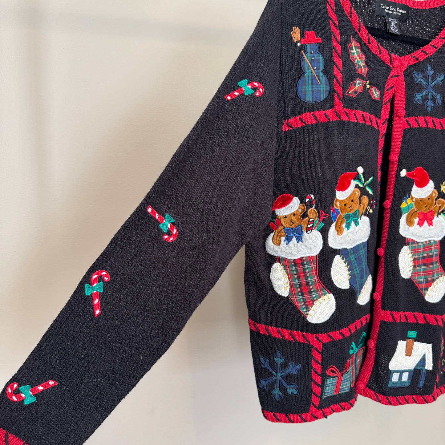 Vintage Christmas Teddy Bears in Stockings Cardigan (XL)