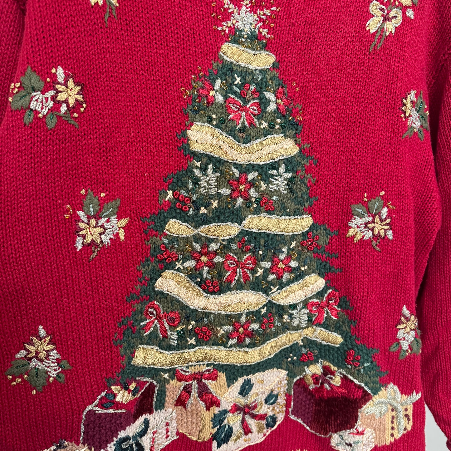 2002 Tiara Christmas Tree & Gifts Red Sweater