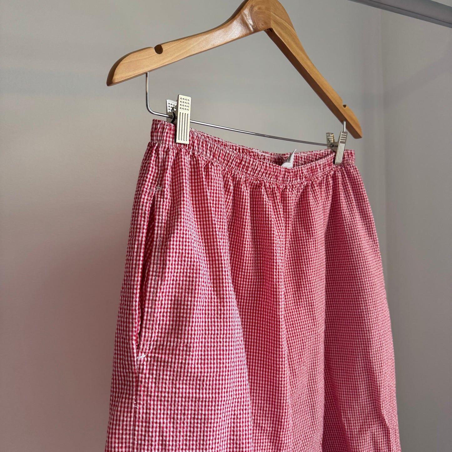Vintage red gingham pants with elastic waist