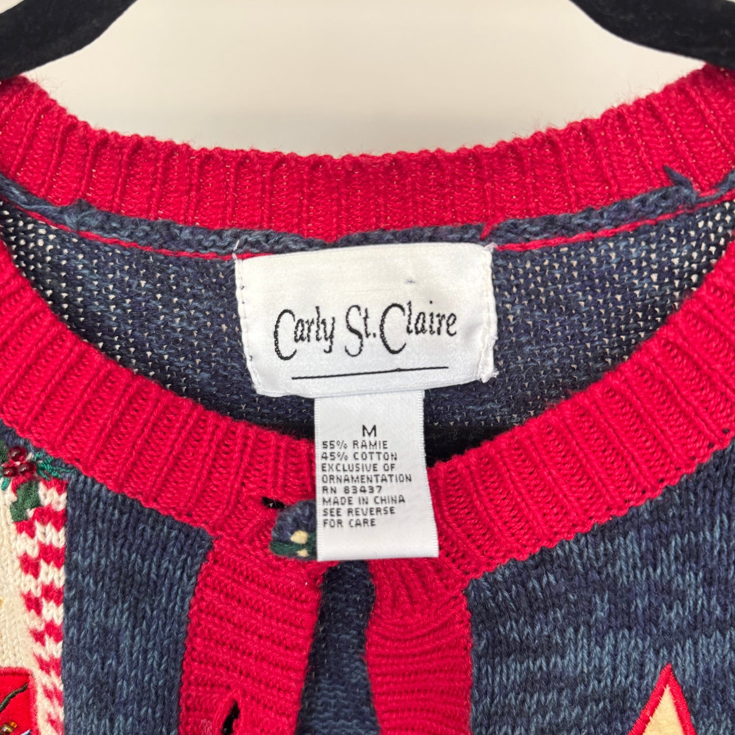 Patchwork Christmas Heathered Blue Cardigan (M)