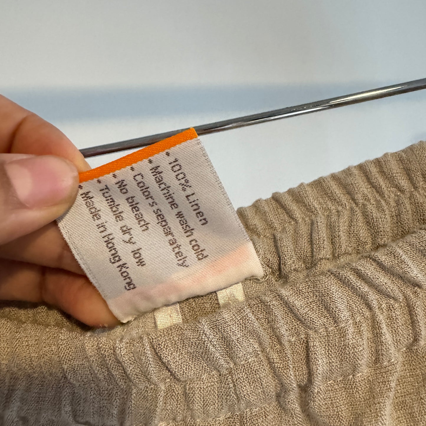 Beige Wide Leg Linen Pull on Pants