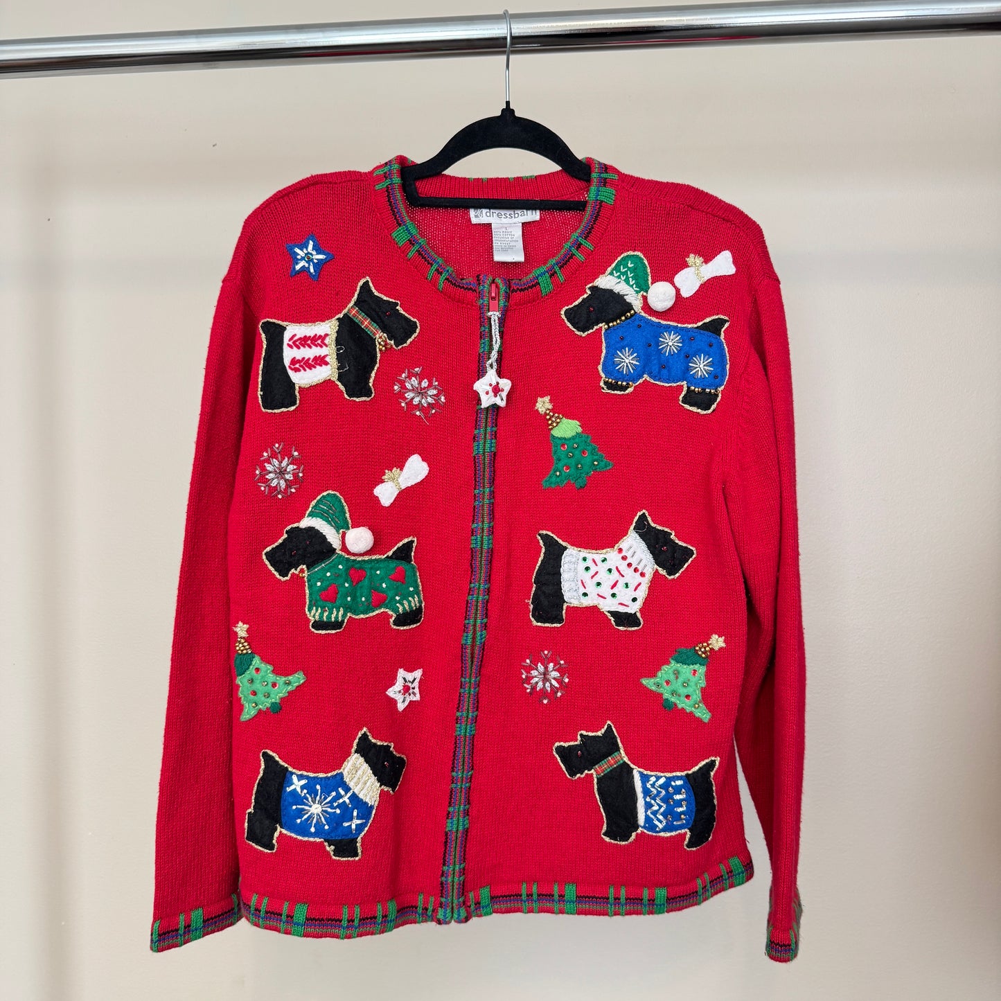 Dressbarn Westie Scotty Dog Red Christmas Cardigan (L)